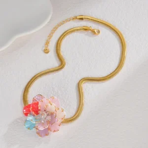 Elegant Lady Wedding Flower Snake Chain Necklace - Image 2